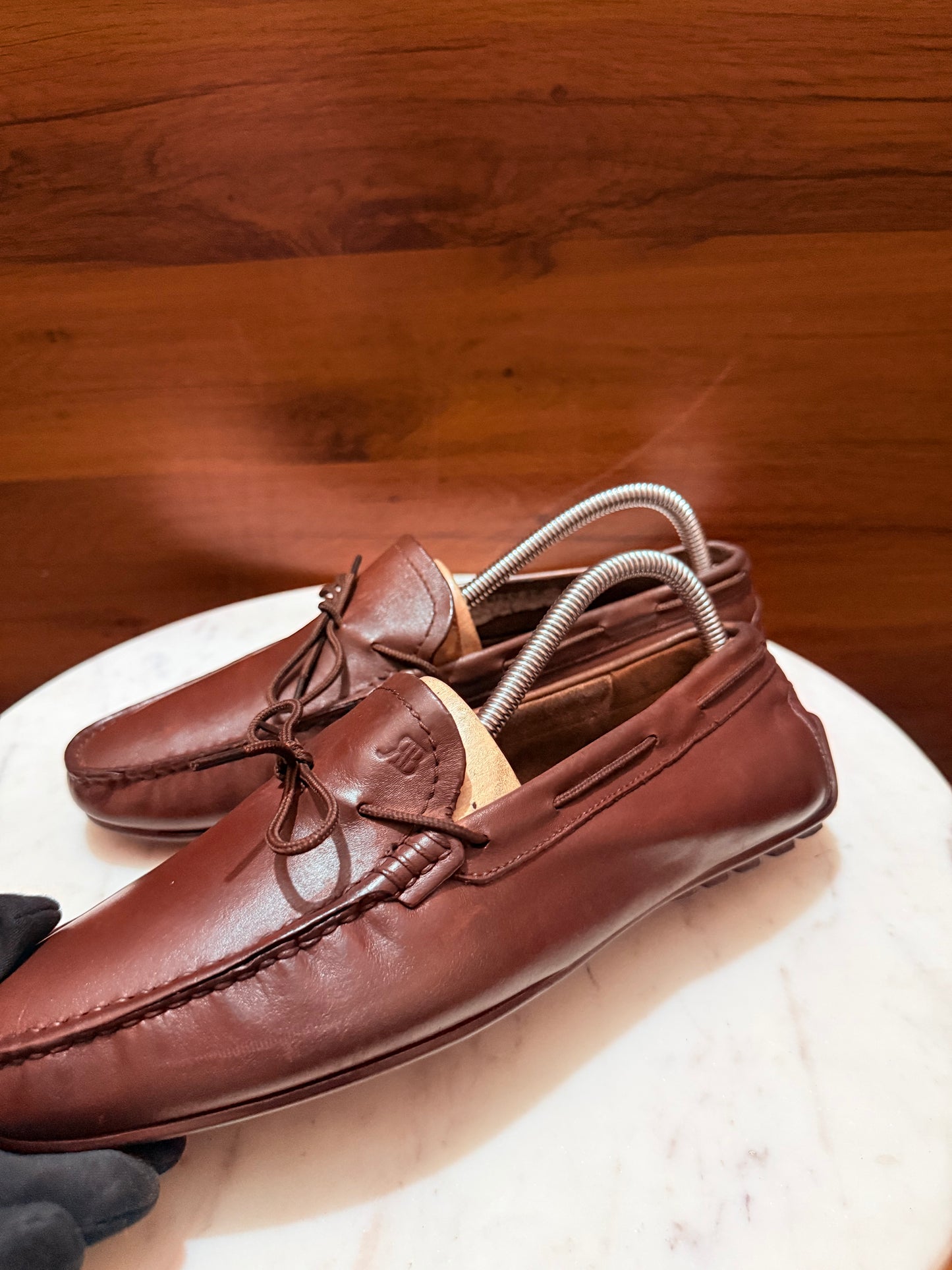 Rosso Brunello Leather Lace-Tie Driving Loafers
