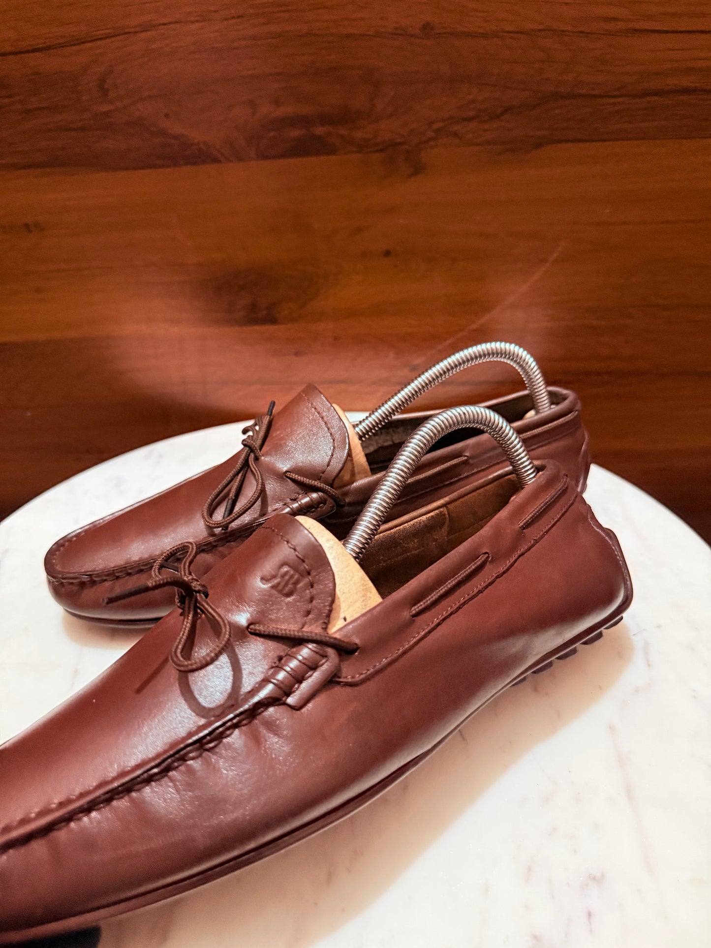 Rosso Brunello Leather Lace-Tie Driving Loafers