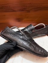 Rosso Brunello Crocodile-Embossed Leather Penny Driving Loafers