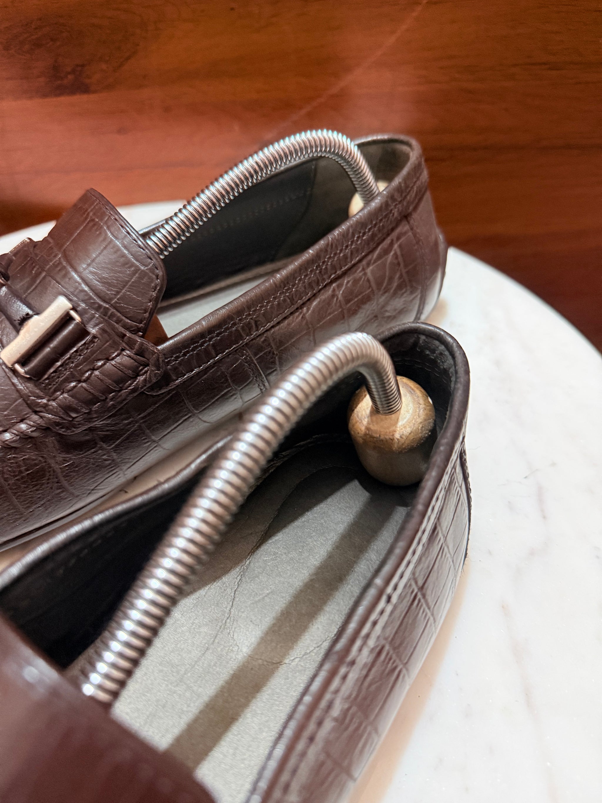 Rosso Brunello Crocodile-Embossed Leather Bit Driving Loafers