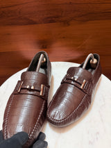 Rosso Brunello Crocodile-Embossed Leather Bit Driving Loafers