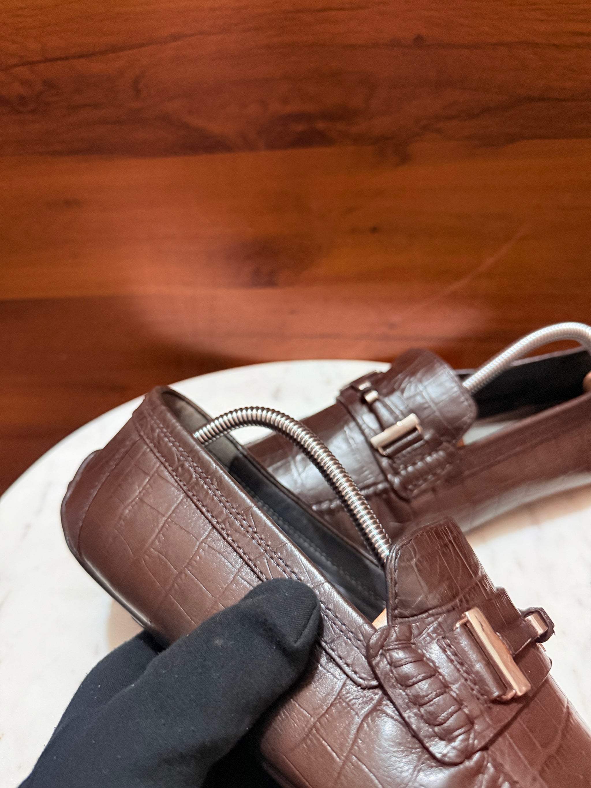 Rosso Brunello Crocodile-Embossed Leather Bit Driving Loafers