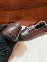 Rosso Brunello Crocodile-Embossed Leather Bit Driving Loafers
