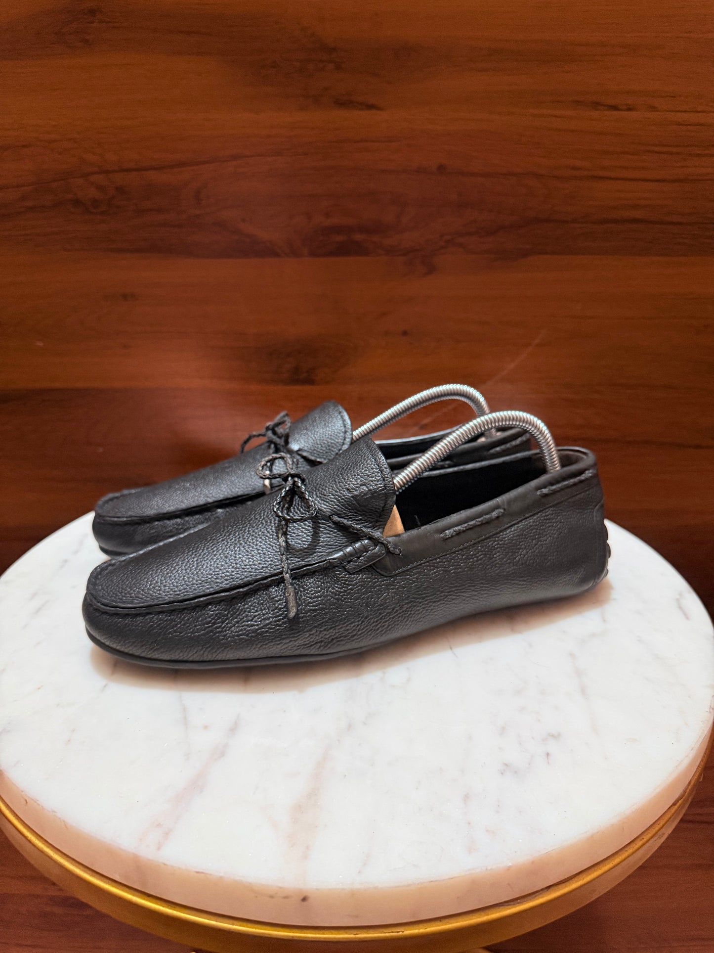 Rosso Brunello Pebbled Leather Lace-Tie Driving Loafers