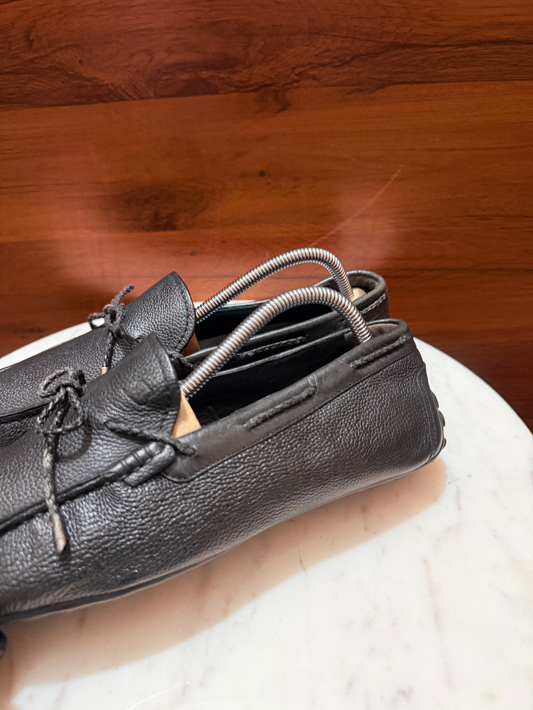 Rosso Brunello Pebbled Leather Lace-Tie Driving Loafers