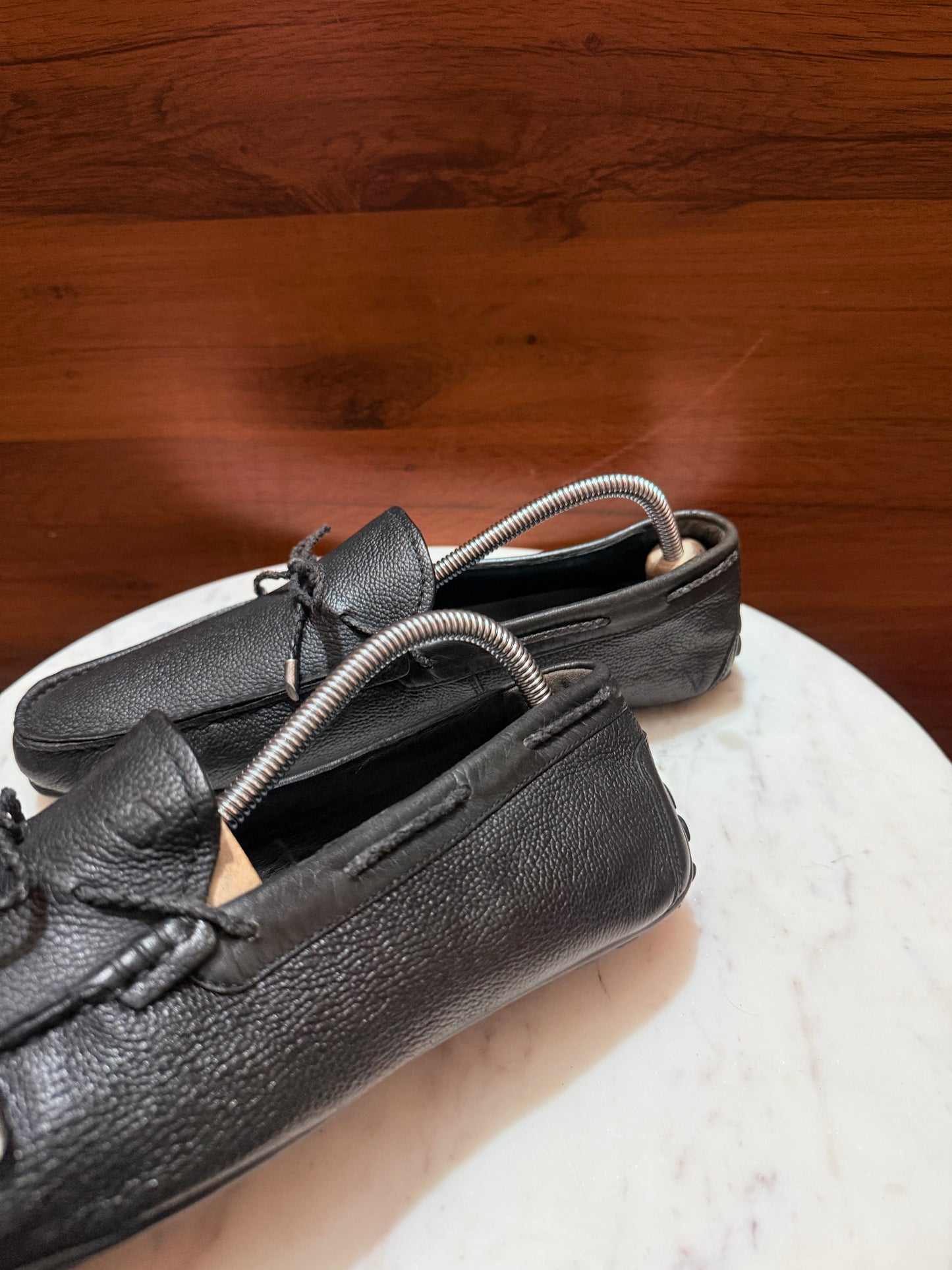 Rosso Brunello Pebbled Leather Lace-Tie Driving Loafers