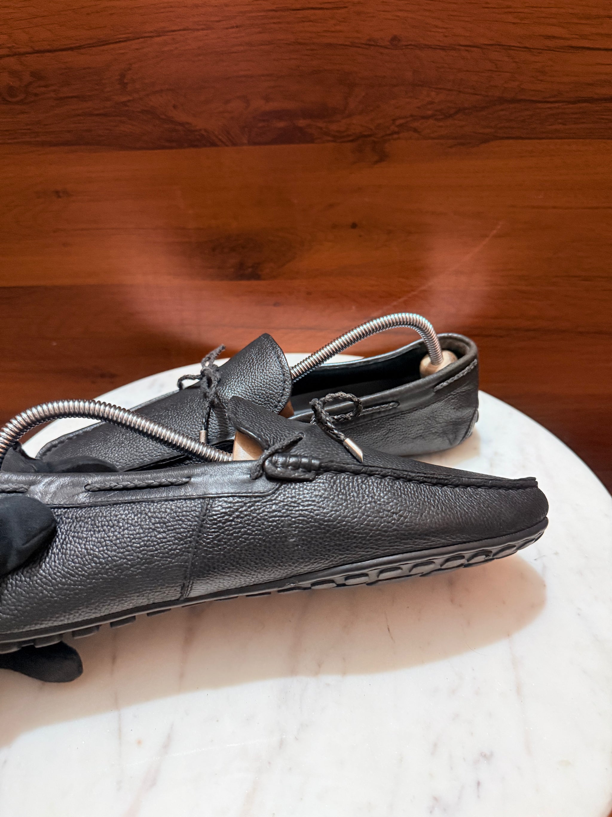 Rosso Brunello Pebbled Leather Lace-Tie Driving Loafers