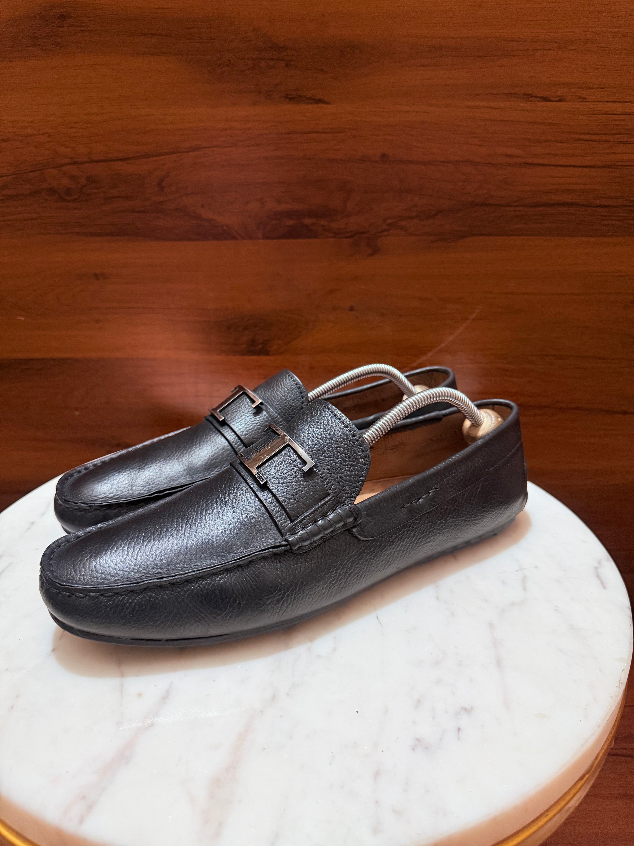 Tod's T-Bar Pebbled Leather Driving Loafers