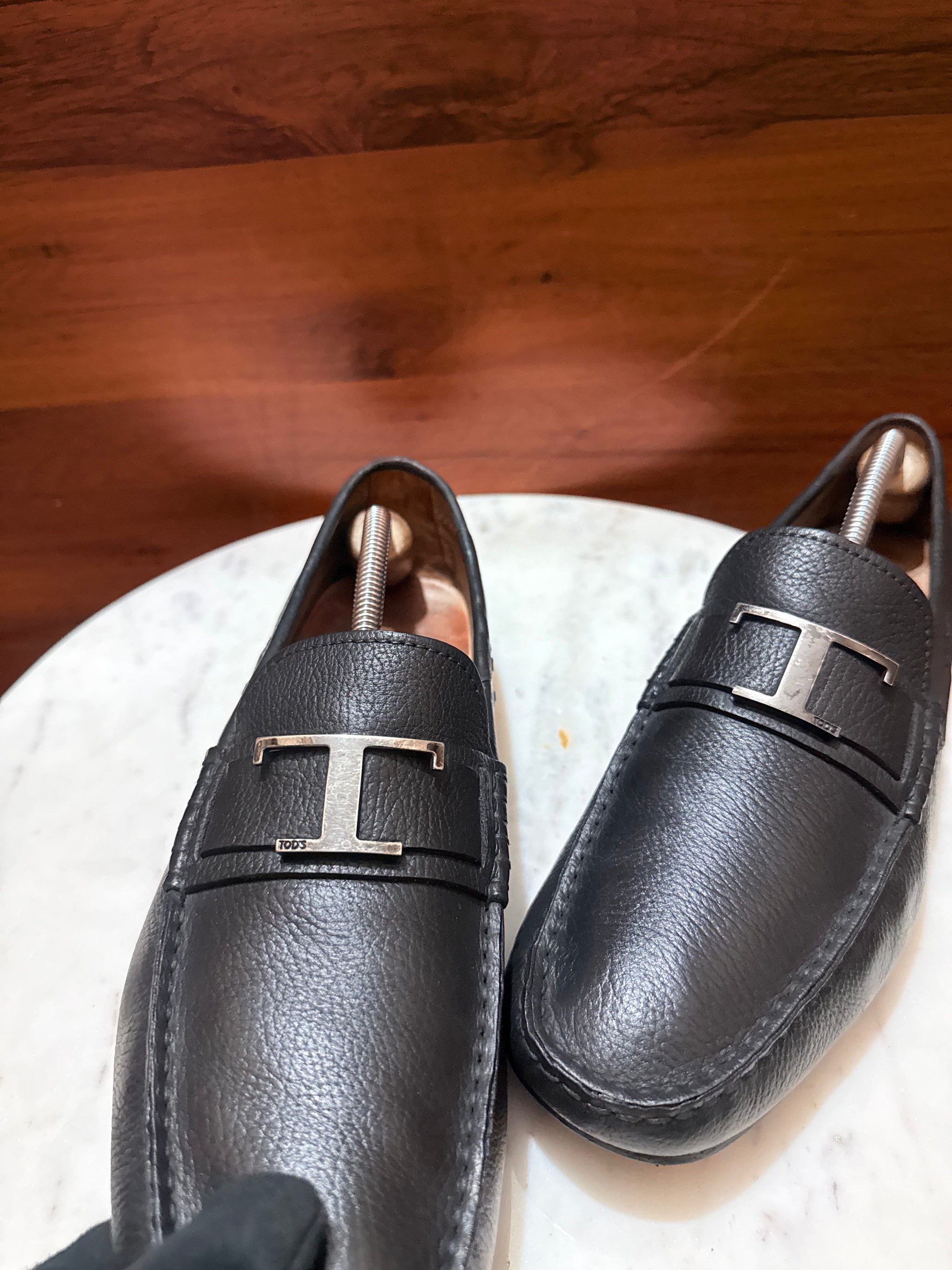 Tod's T-Bar Pebbled Leather Driving Loafers