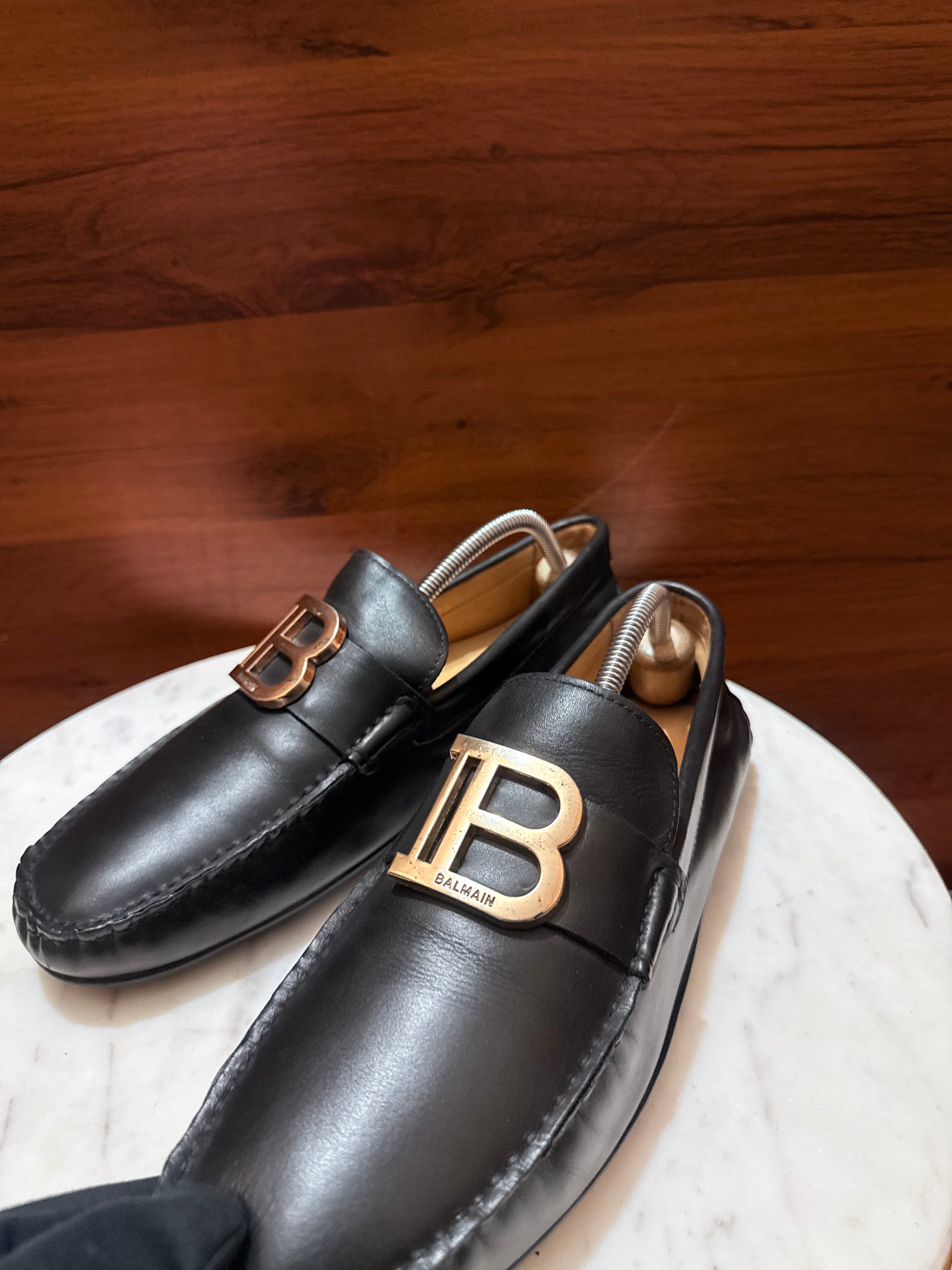 Balmain B-Monogram Leather Driving Loafers