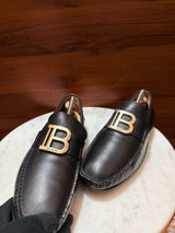 Balmain B-Monogram Leather Driving Loafers
