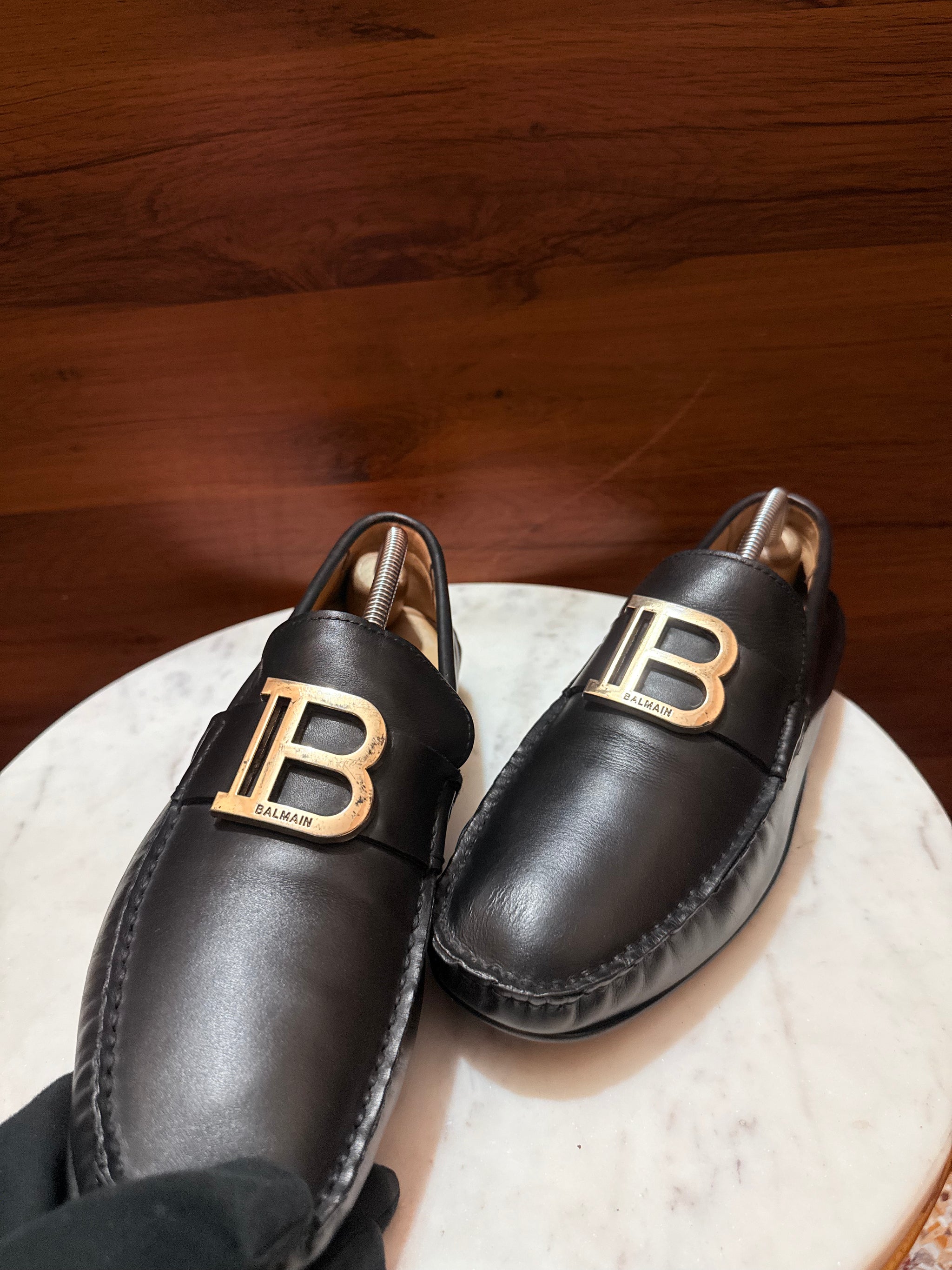 Balmain B-Monogram Leather Driving Loafers