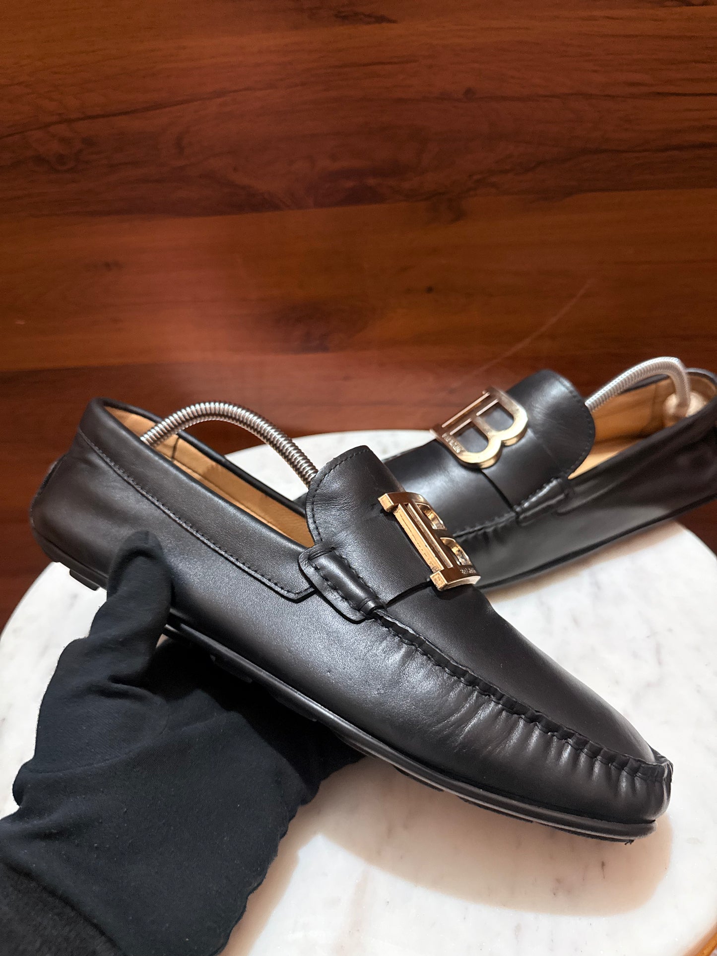 Balmain B-Monogram Leather Driving Loafers
