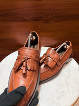 Rosso Brunello Fringe Tassel Leather Loafers