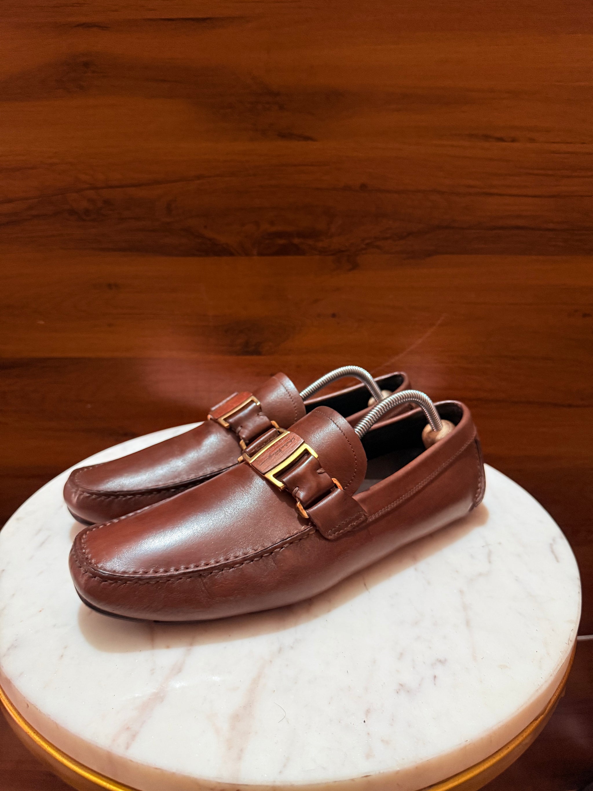 Salvatore Ferragamo Buckled Leather Driving Loafers