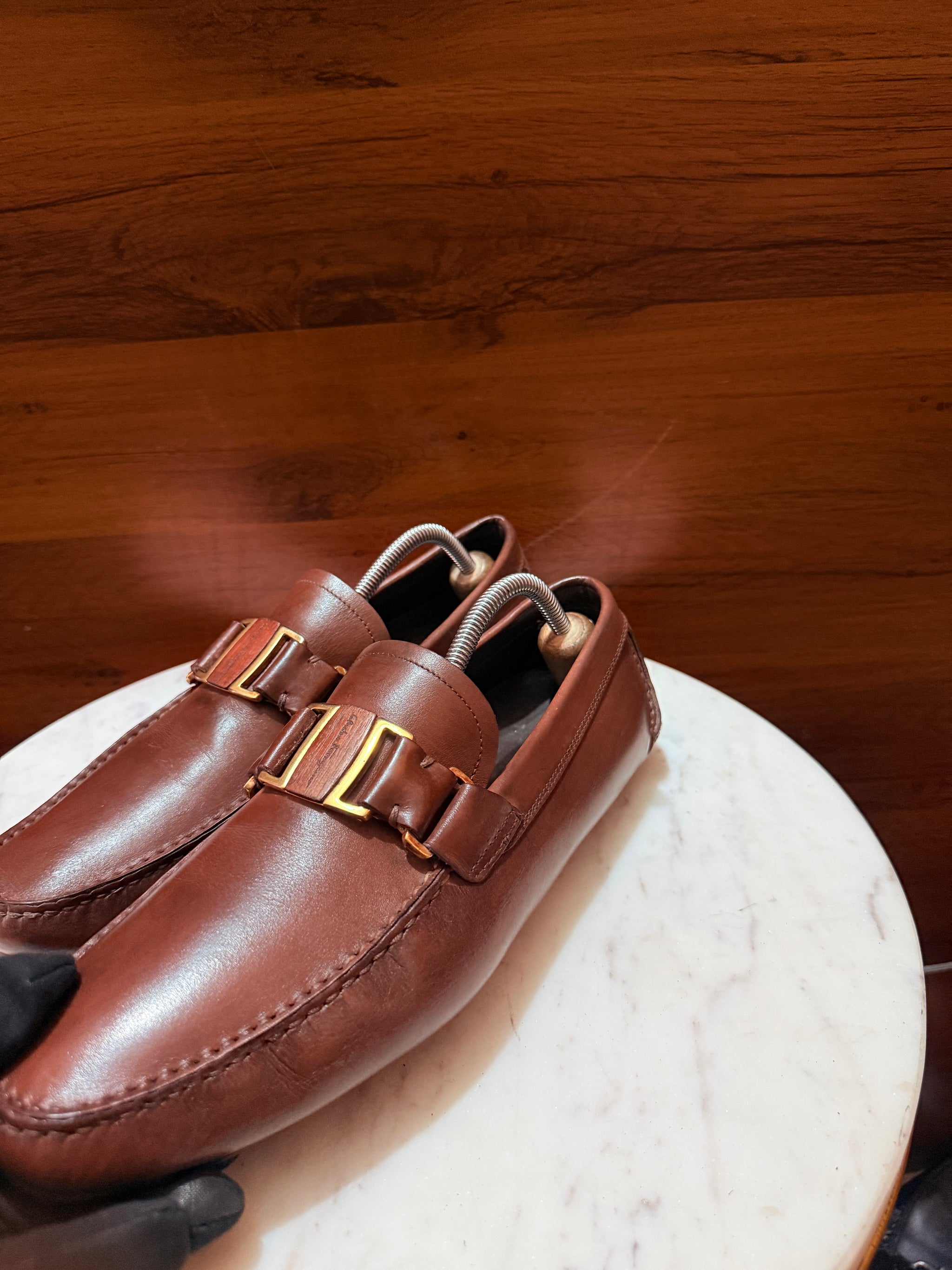 Salvatore Ferragamo Buckled Leather Driving Loafers