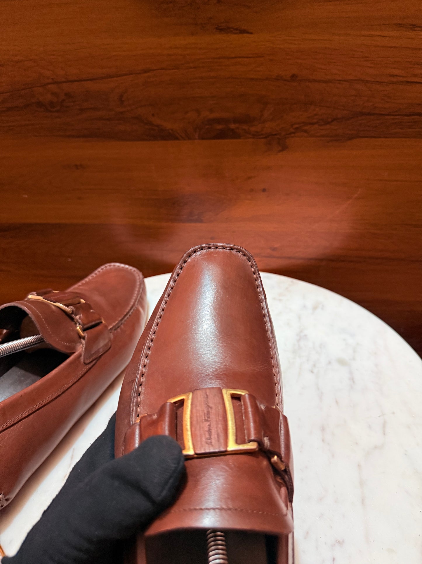 Salvatore Ferragamo Buckled Leather Driving Loafers