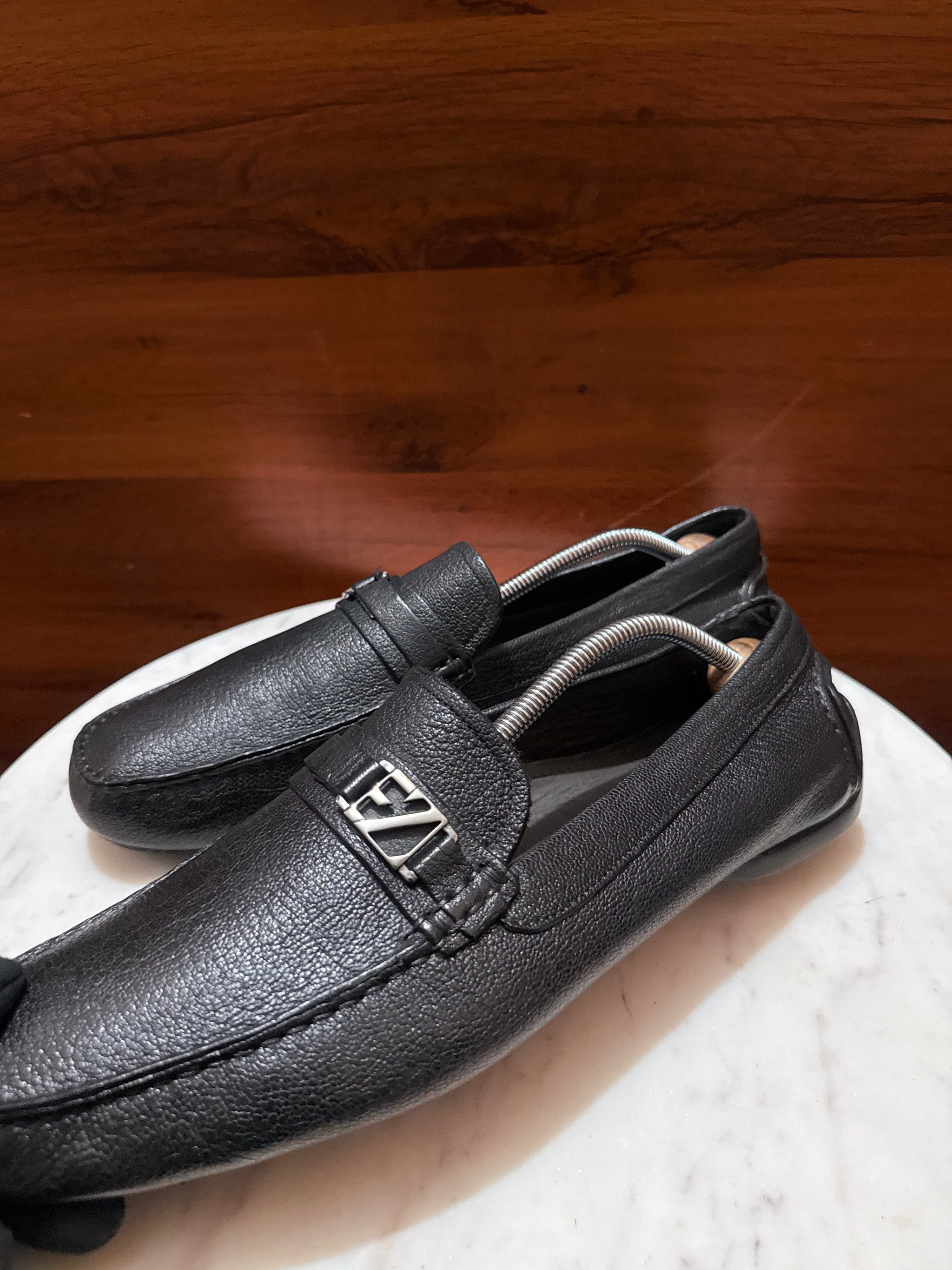 Ermenegildo Zegna Logo Hardware Grain Leather Driving Loafers