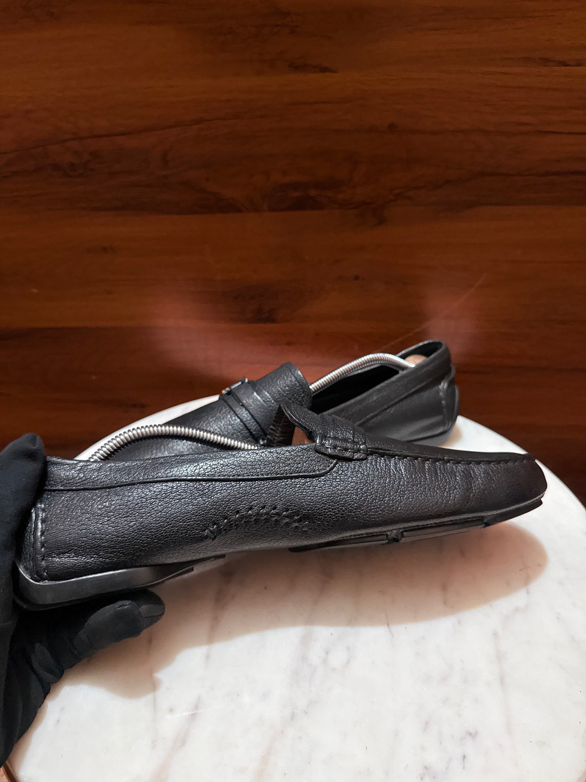 Ermenegildo Zegna Logo Hardware Grain Leather Driving Loafers