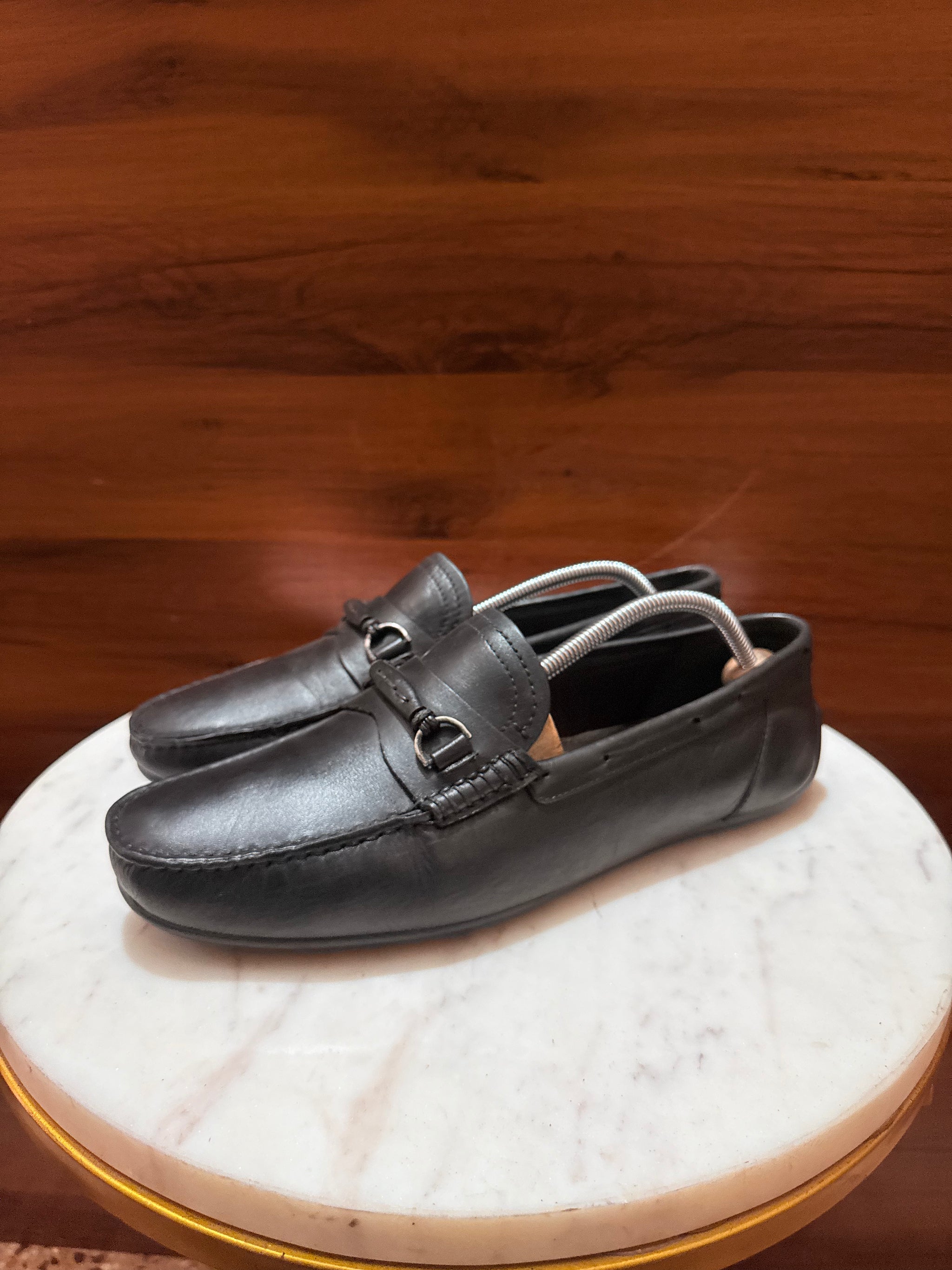 Rosso Brunello Woven Trim Gancini Leather Driving Loafers
