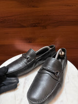 Rosso Brunello Woven Trim Gancini Leather Driving Loafers