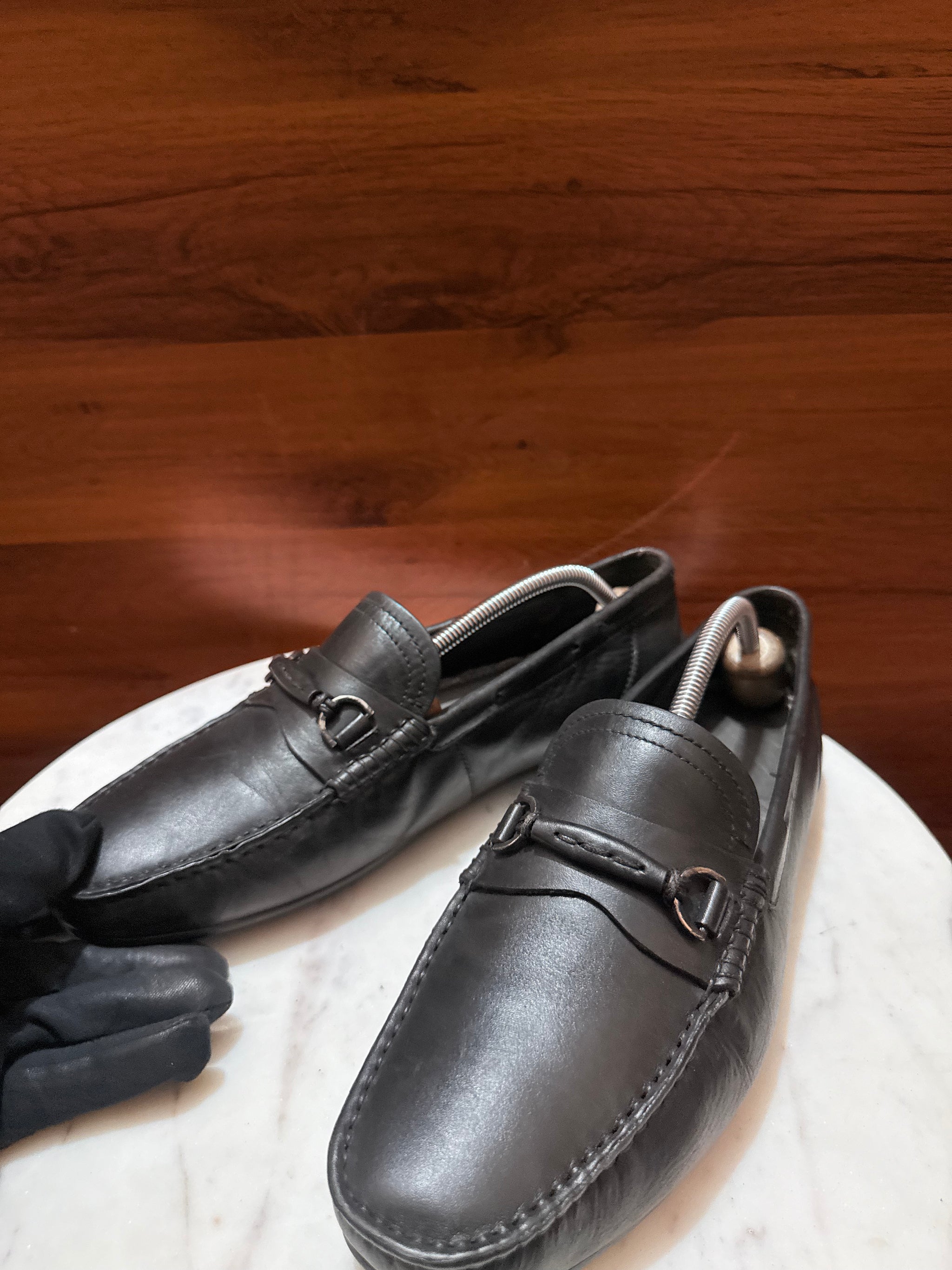 Rosso Brunello Woven Trim Gancini Leather Driving Loafers