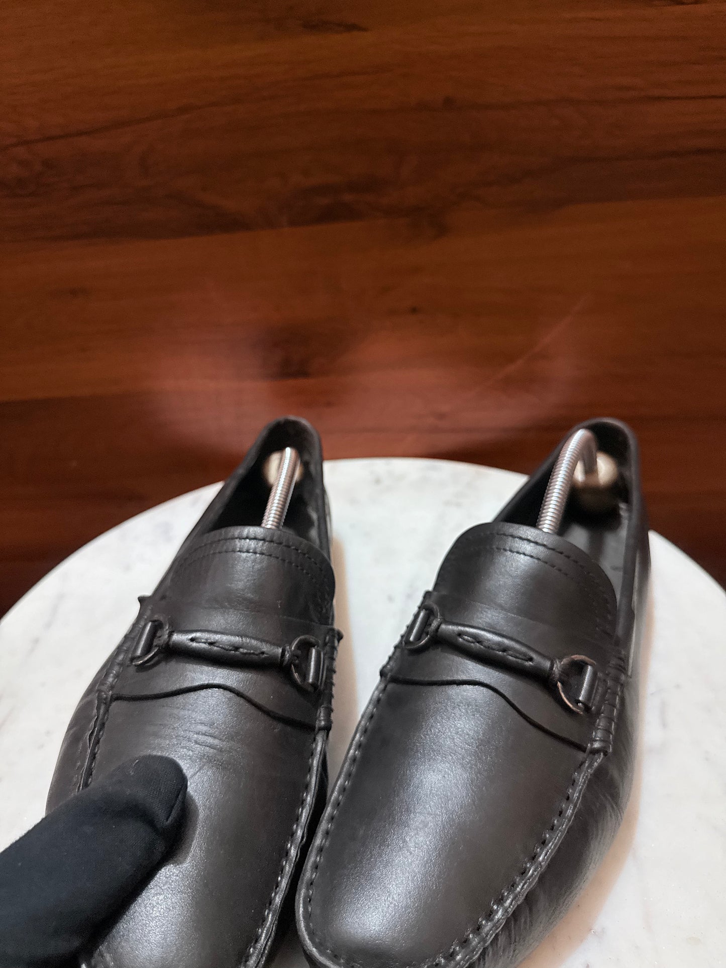 Rosso Brunello Woven Trim Gancini Leather Driving Loafers