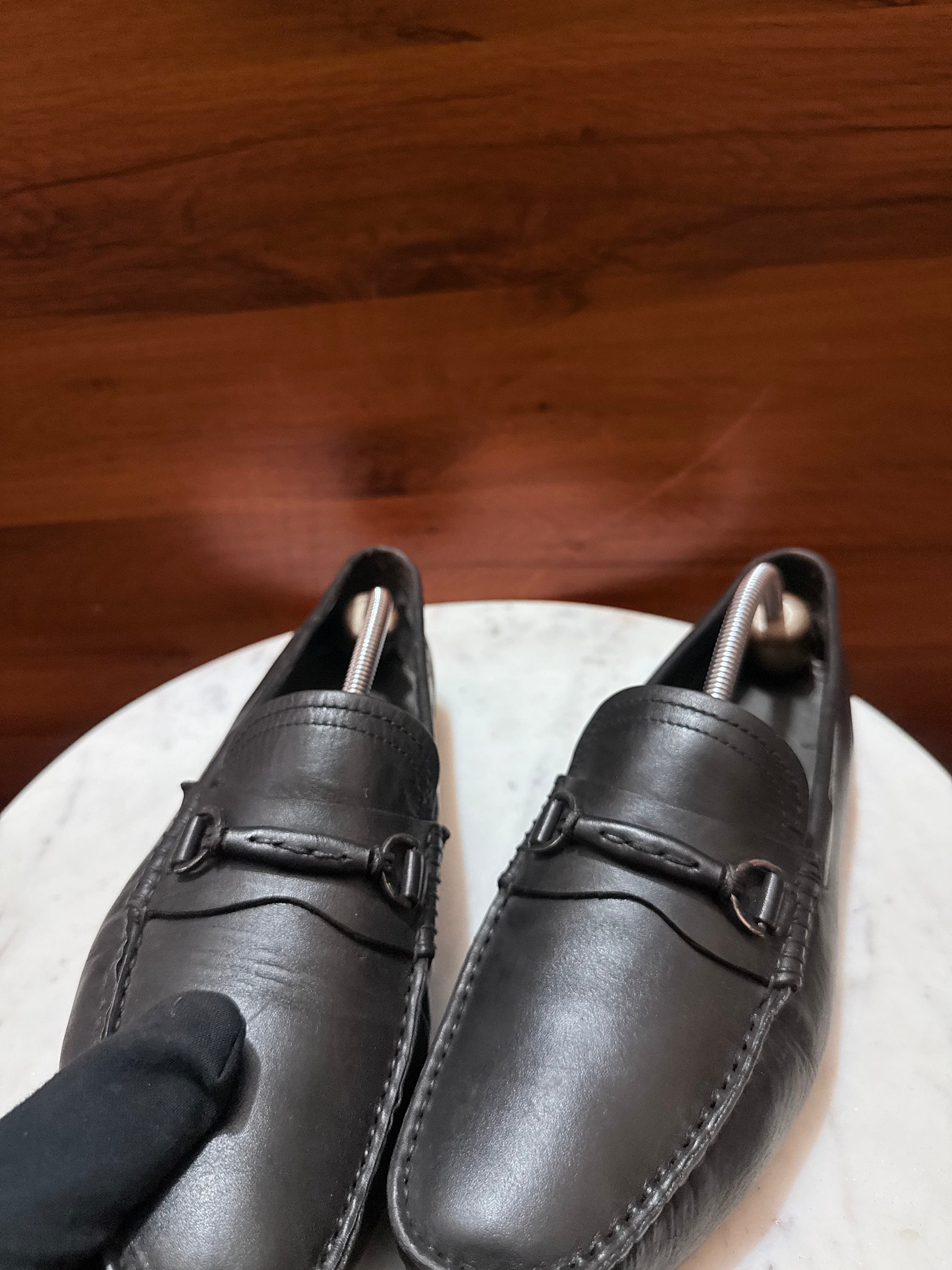 Rosso Brunello Woven Trim Gancini Leather Driving Loafers