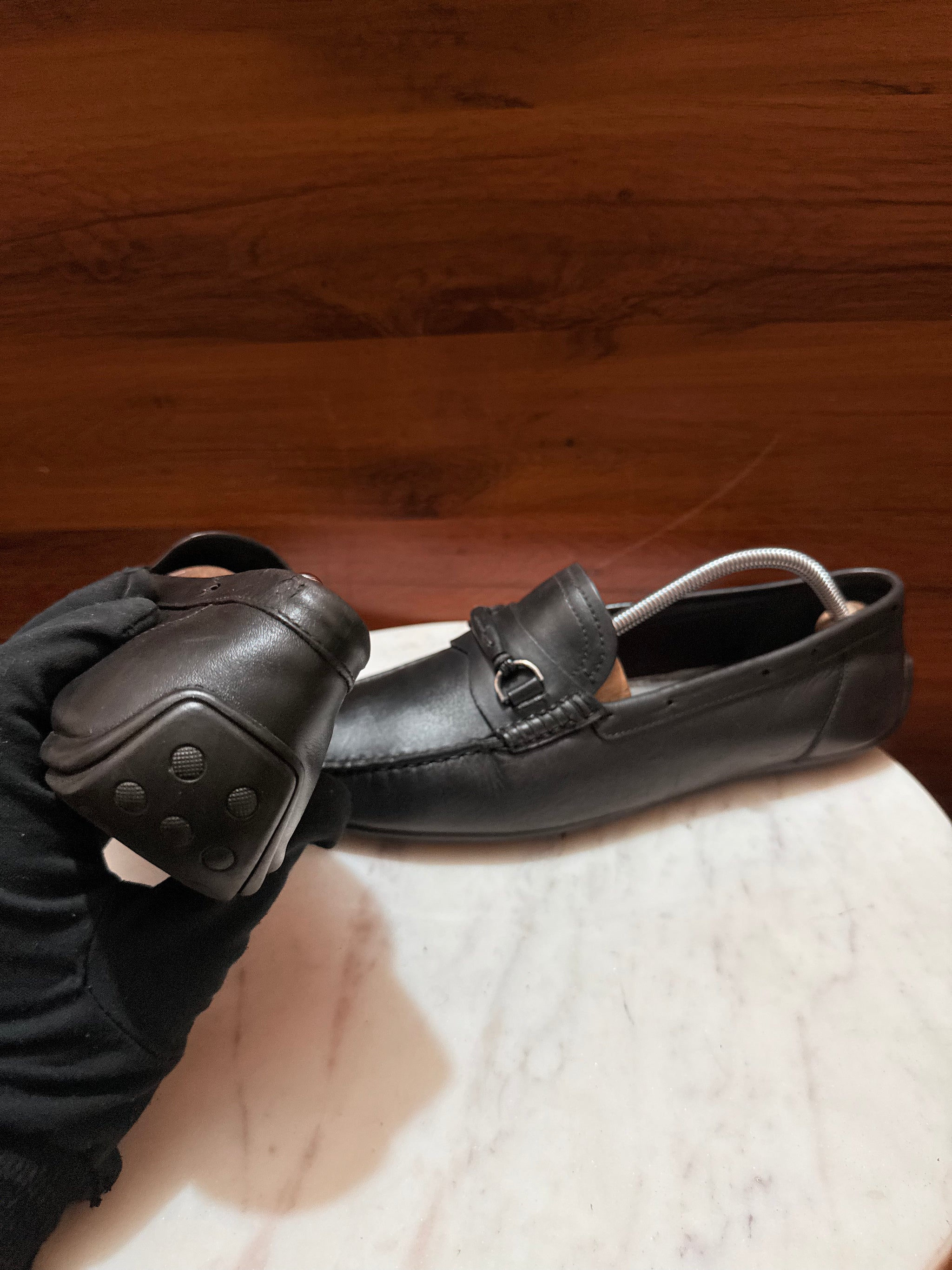 Rosso Brunello Woven Trim Gancini Leather Driving Loafers