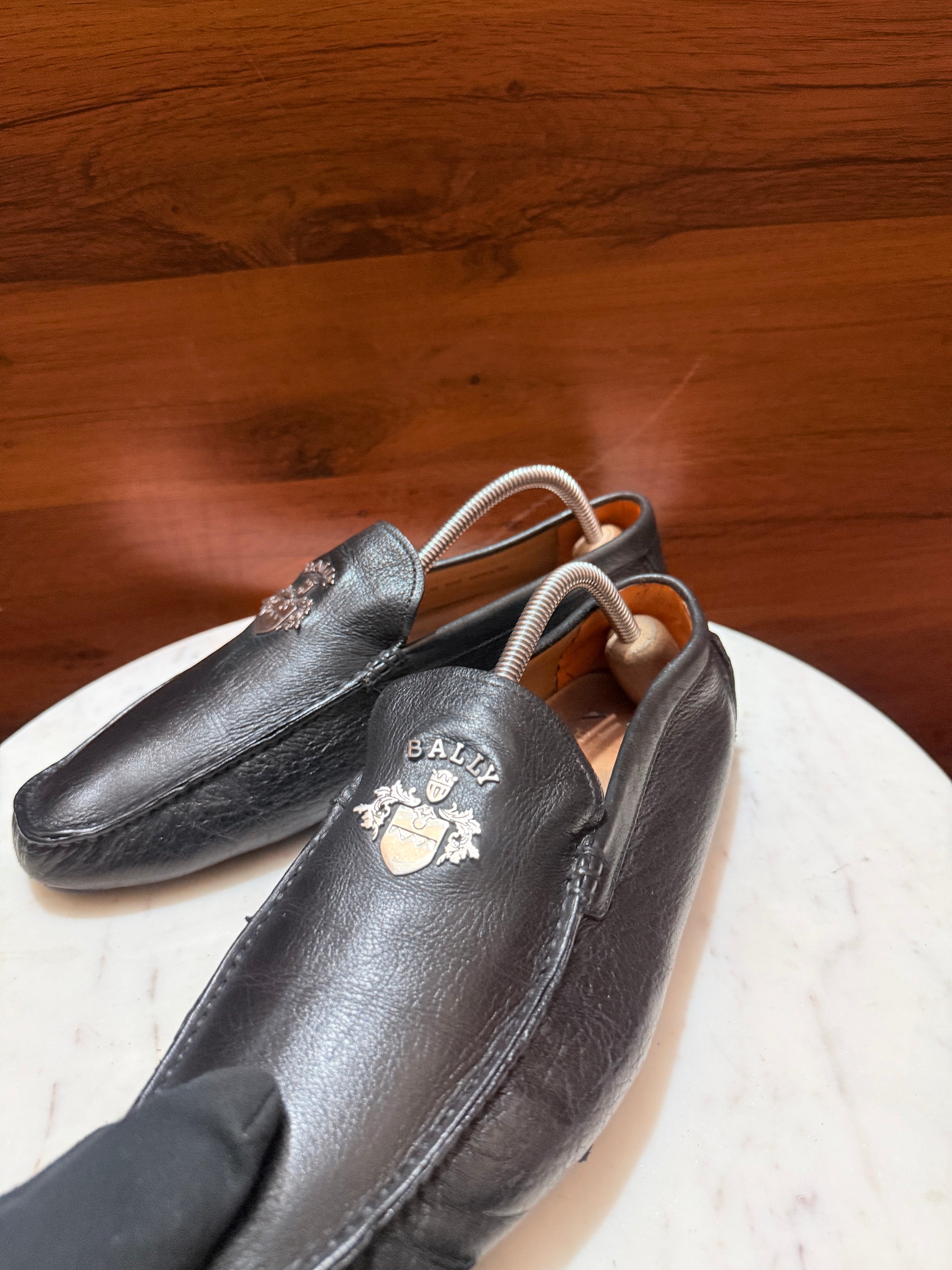 Bally Crest Embellished Leather Driving Loafers