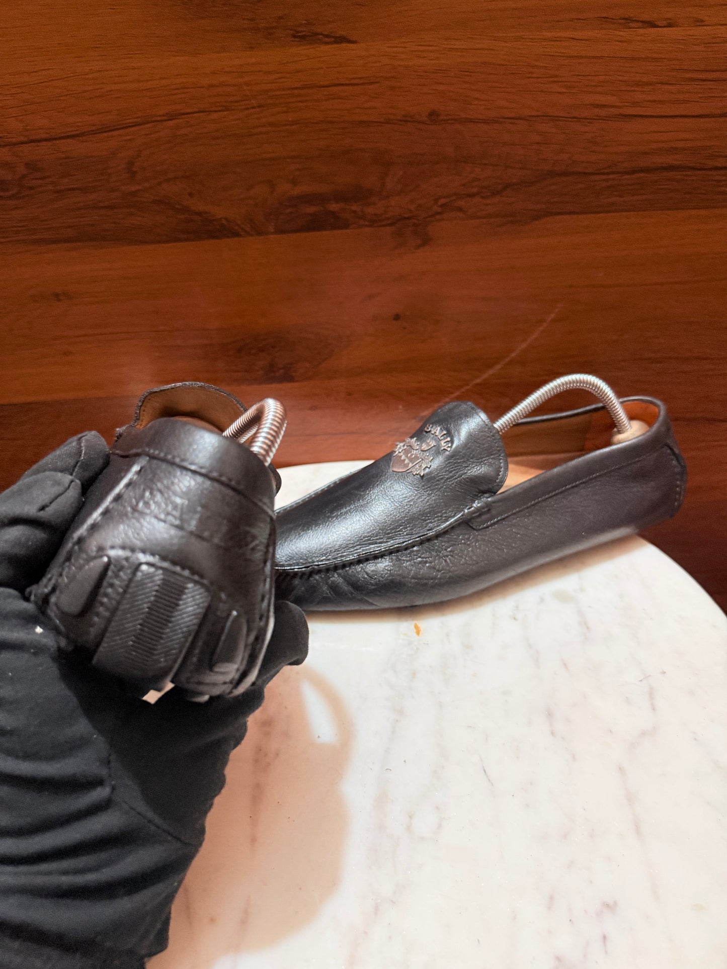 Bally Crest Embellished Leather Driving Loafers