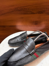 Gucci Web Band Grain Leather Penny Driving Loafers