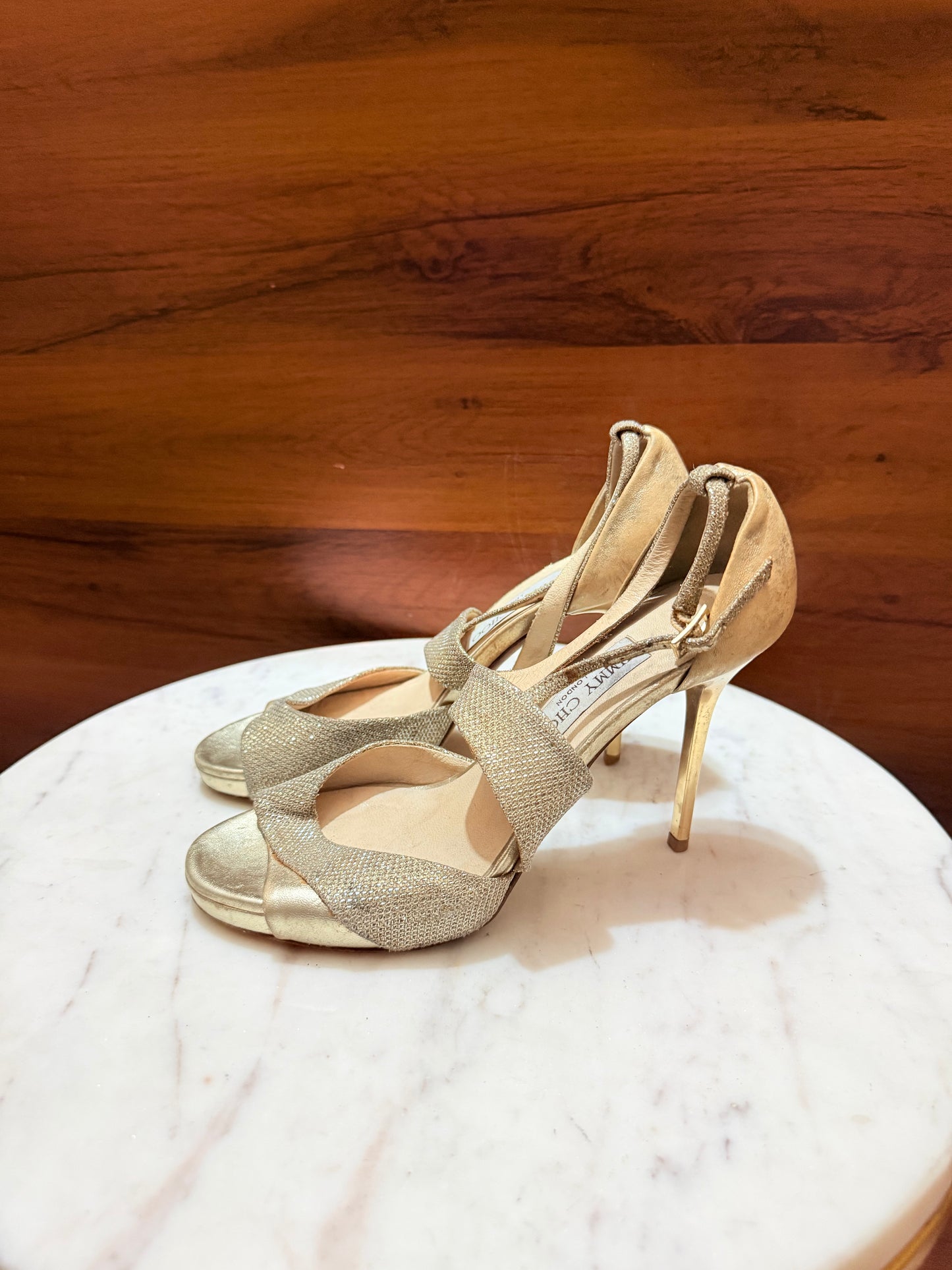Jimmy Choo Metallic Glitter Strappy Heeled Sandals