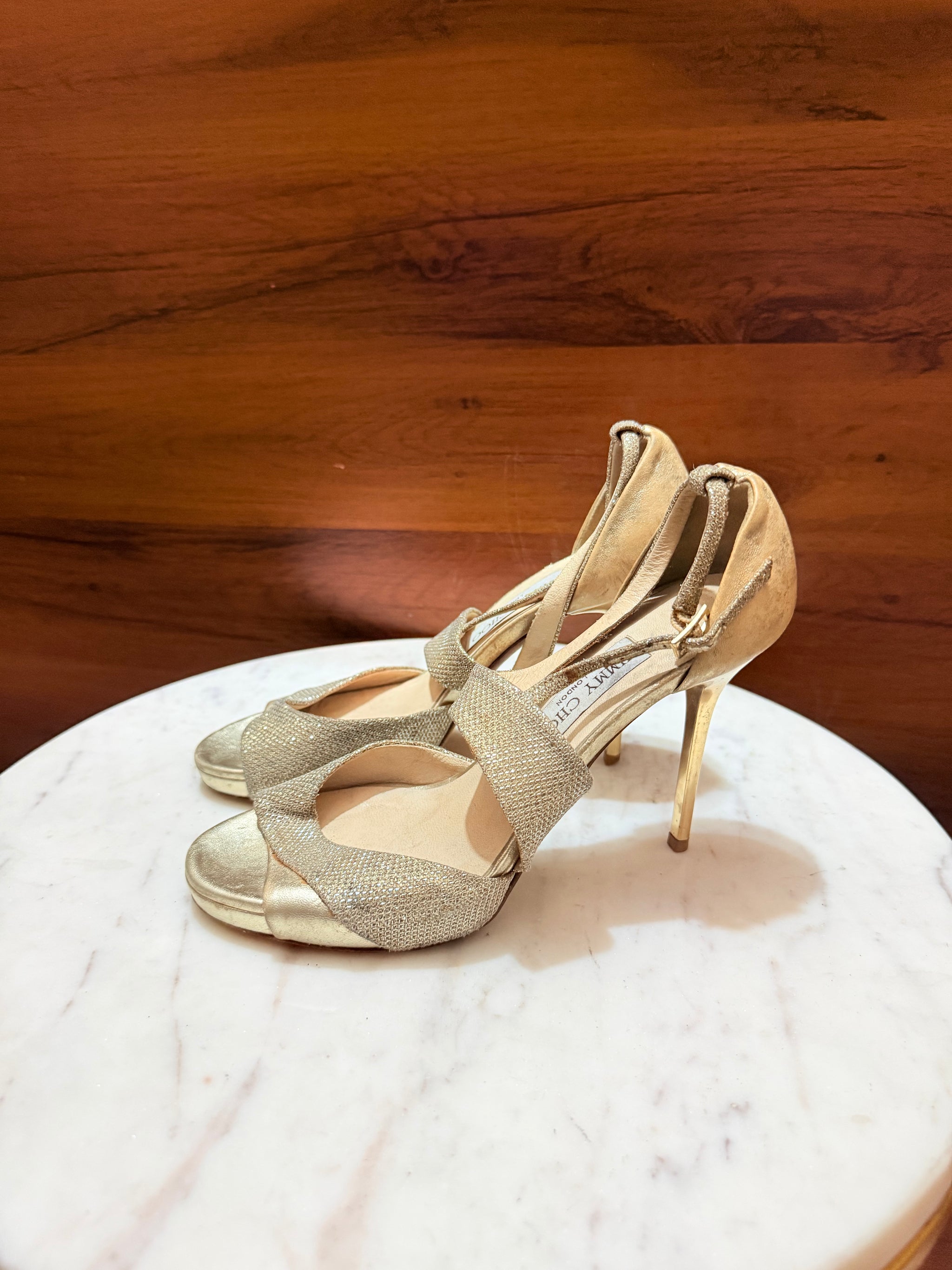 Jimmy Choo Metallic Glitter Strappy Heeled Sandals