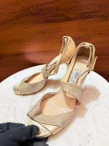 Jimmy Choo Metallic Glitter Strappy Heeled Sandals