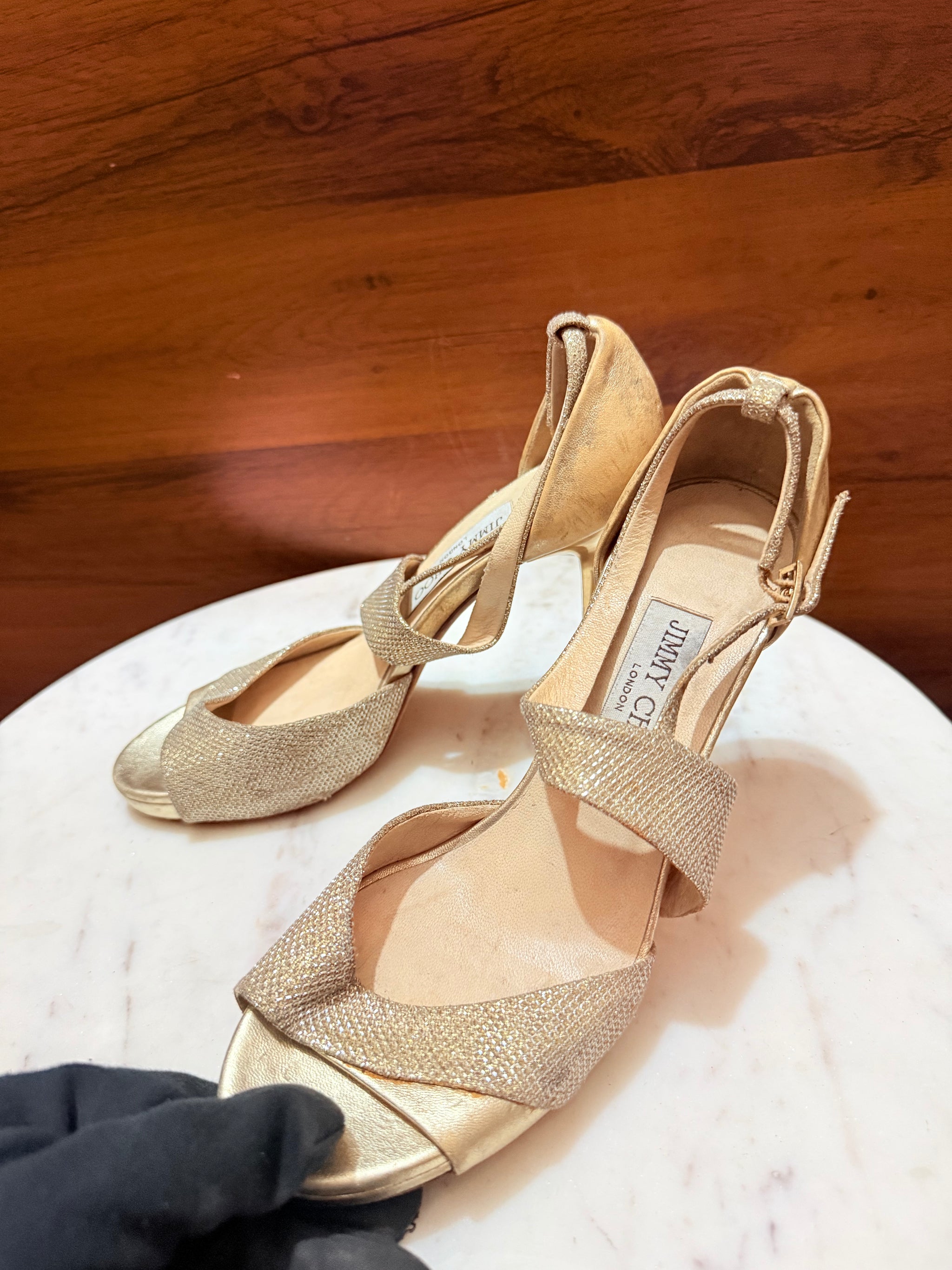 Jimmy Choo Metallic Glitter Strappy Heeled Sandals