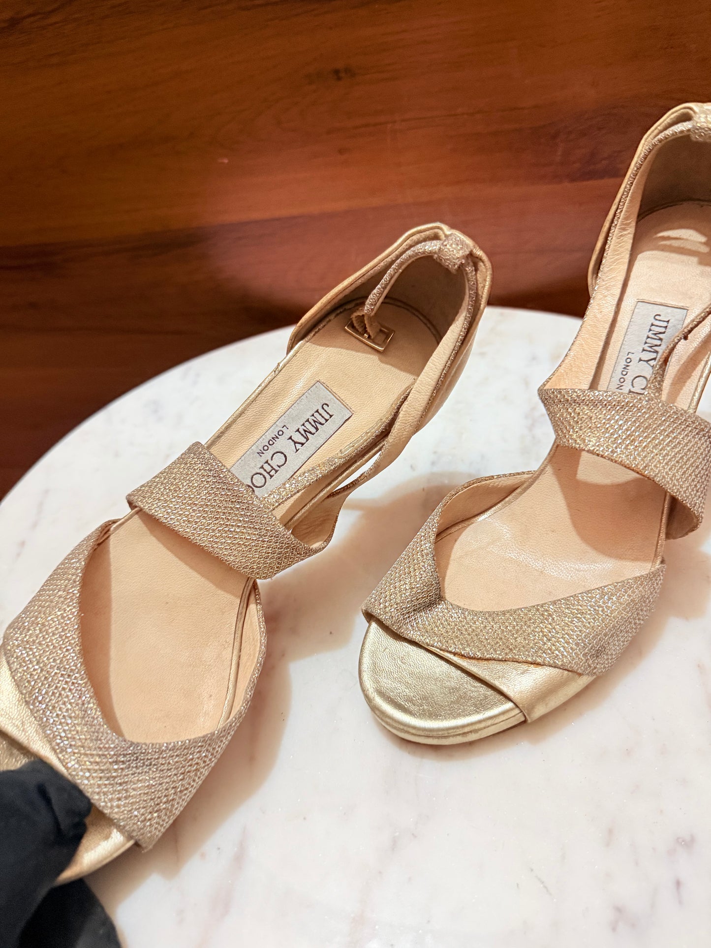 Jimmy Choo Metallic Glitter Strappy Heeled Sandals