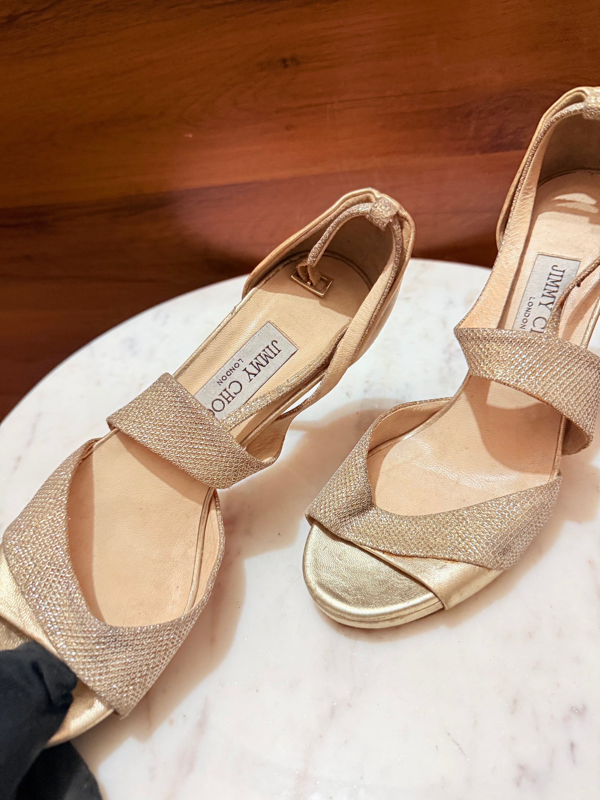 Jimmy Choo Metallic Glitter Strappy Heeled Sandals
