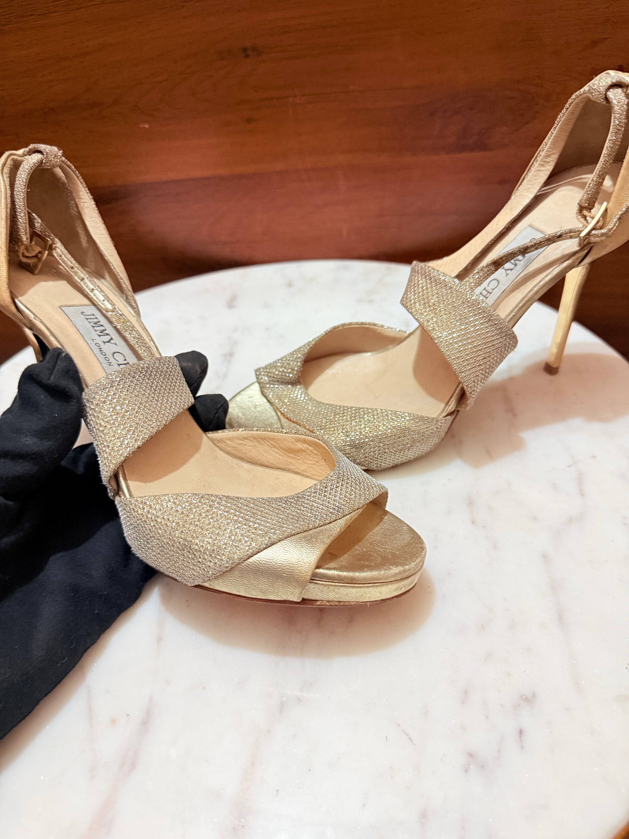 Jimmy Choo Metallic Glitter Strappy Heeled Sandals