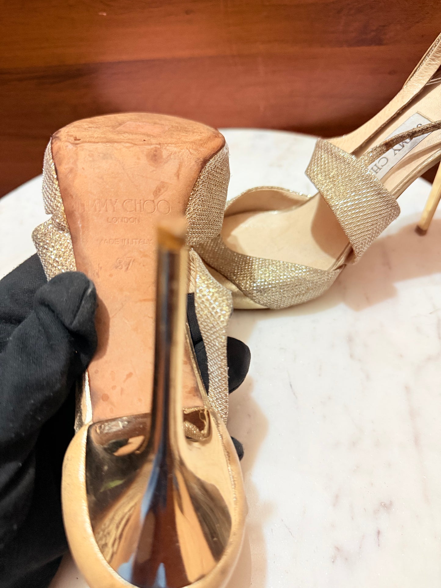 Jimmy Choo Metallic Glitter Strappy Heeled Sandals