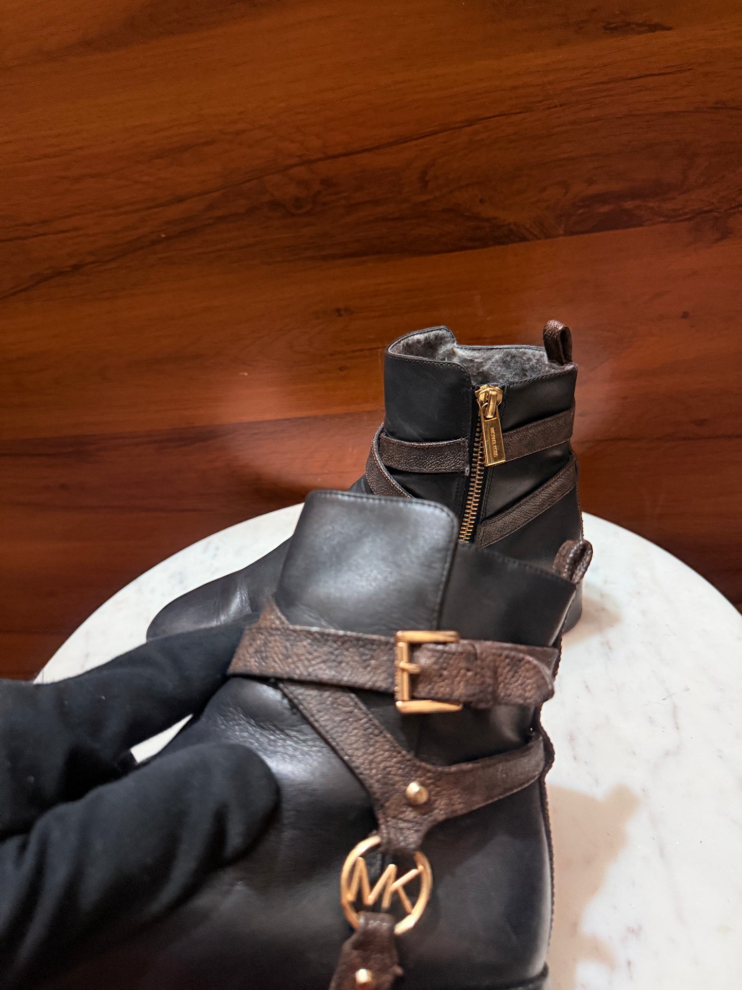 Michael Kors Buckled Leather Ankle Boots