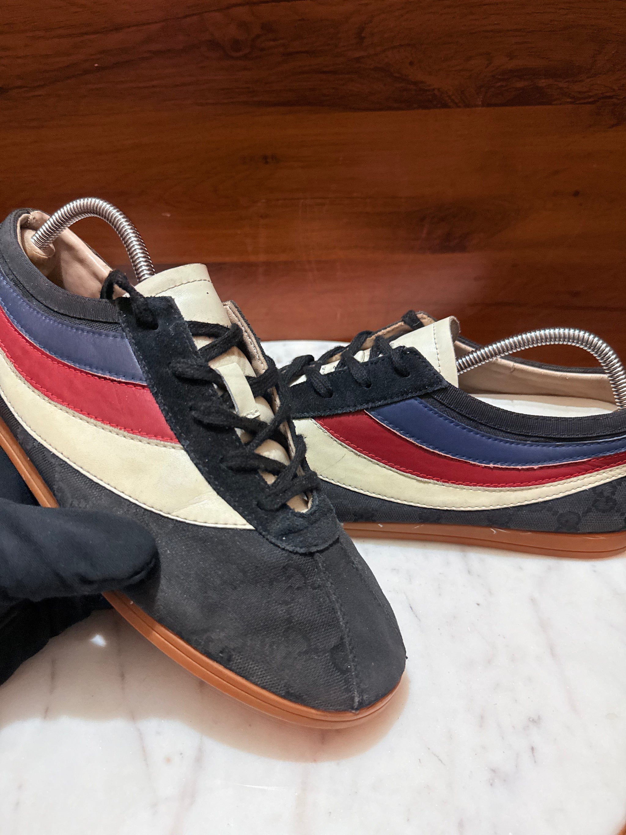 Gucci GG Monogram Canvas & Leather Low-Top Sneakers