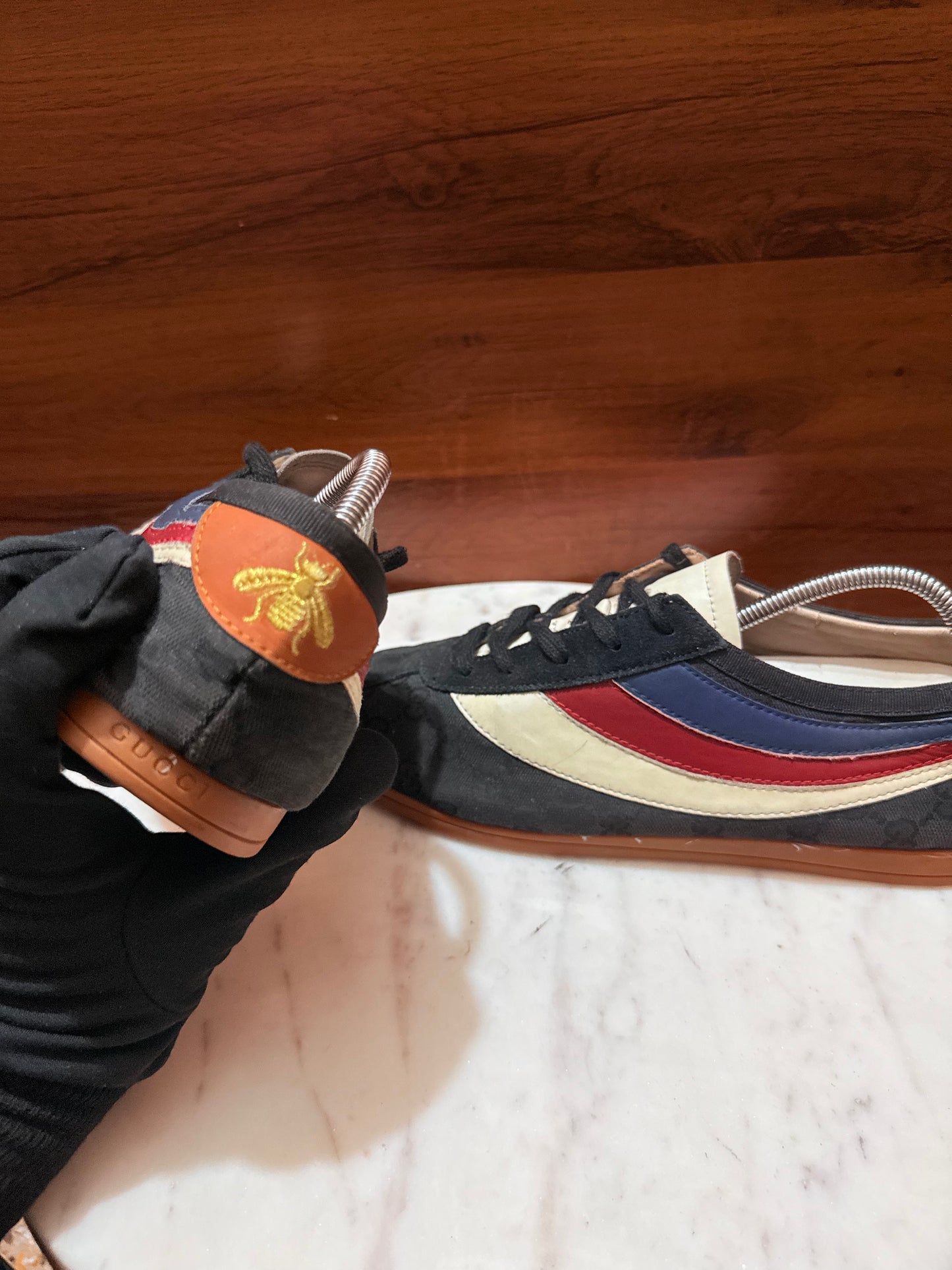 Gucci GG Monogram Canvas & Leather Low-Top Sneakers