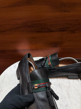 Gucci Web Tassel Leather Loafers
