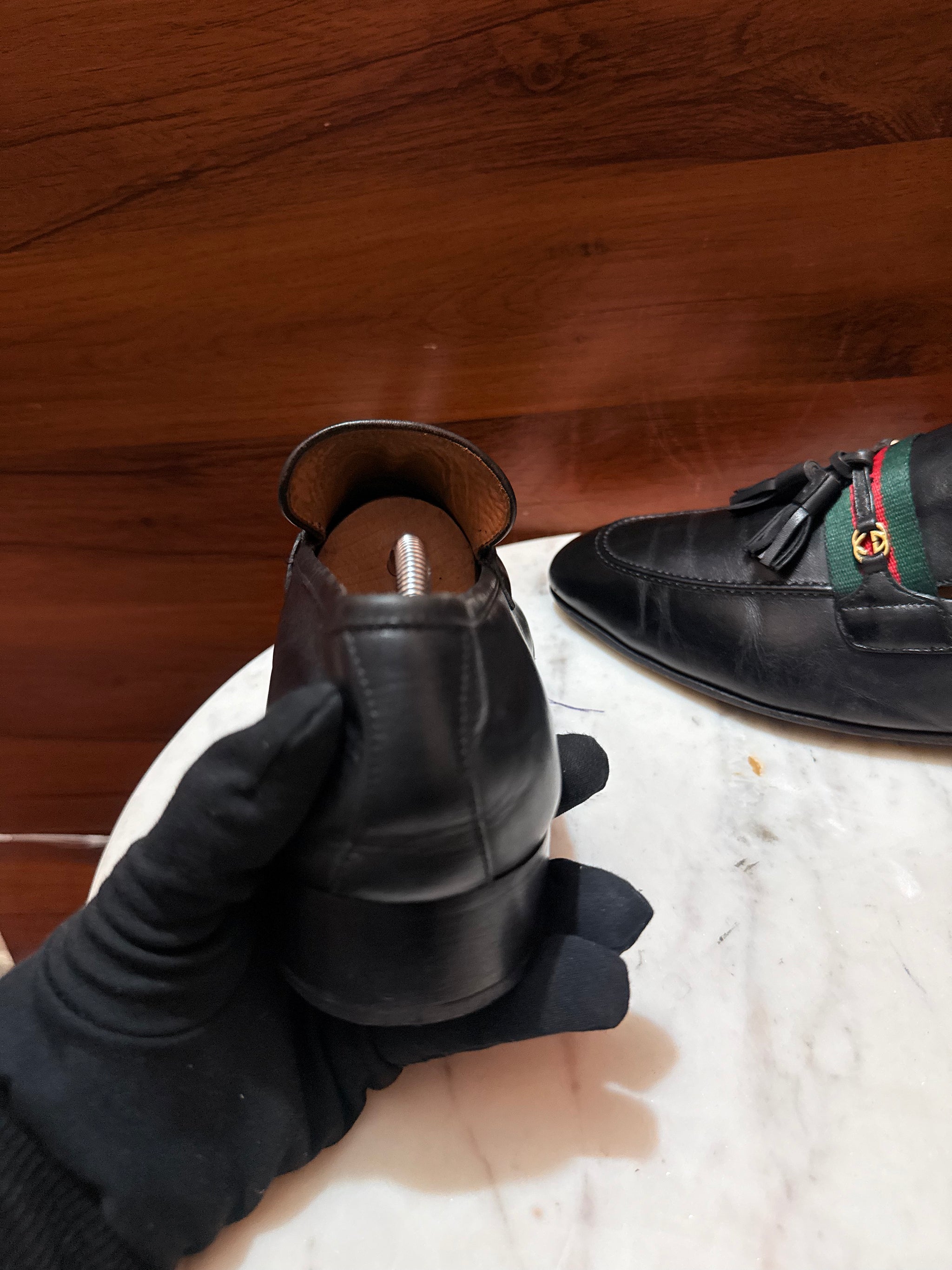 Gucci Web Tassel Leather Loafers