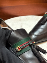 Gucci Web Tassel Leather Loafers