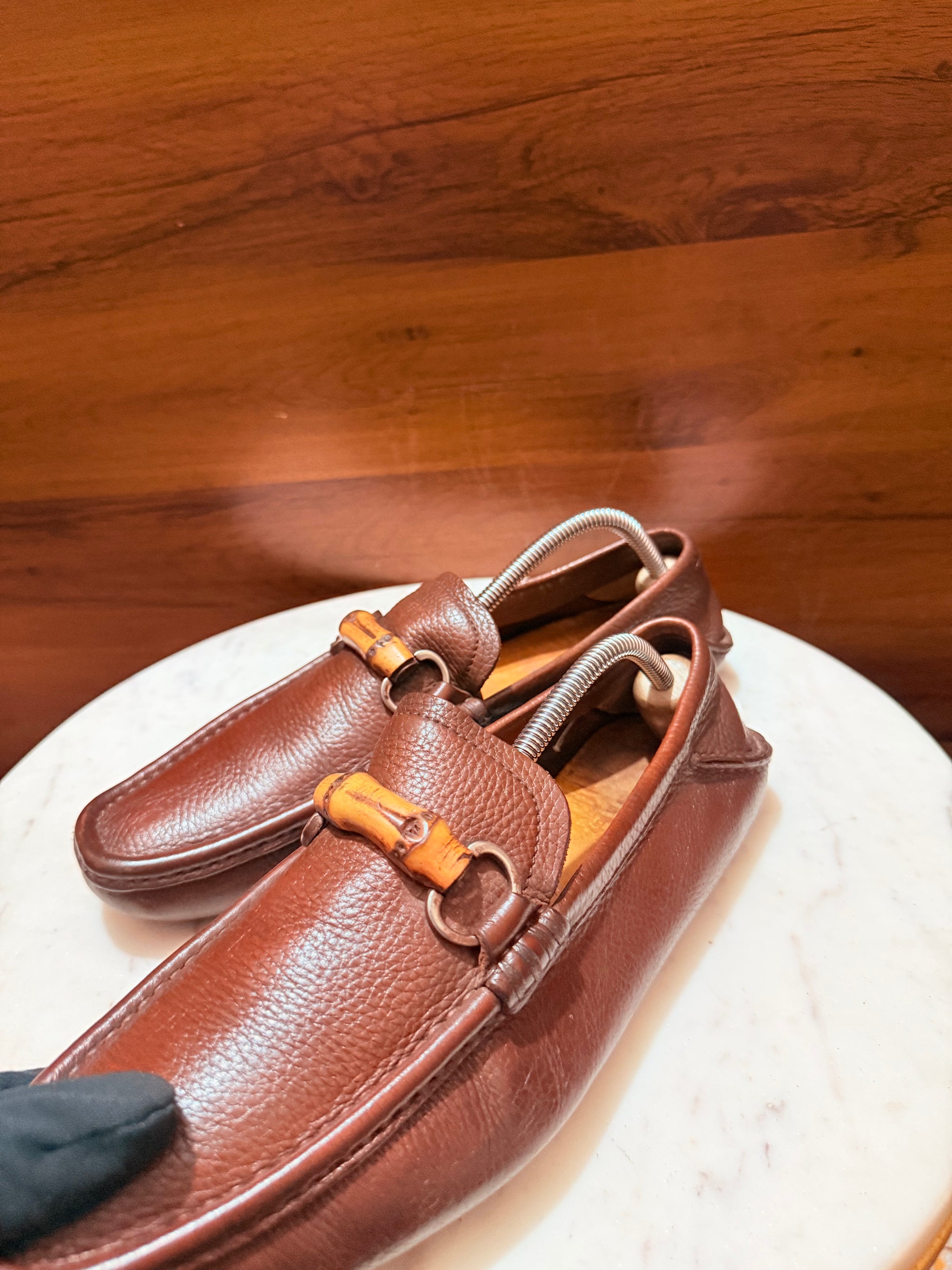 Gucci Bamboo Bit Grain Leather Driving Loafers