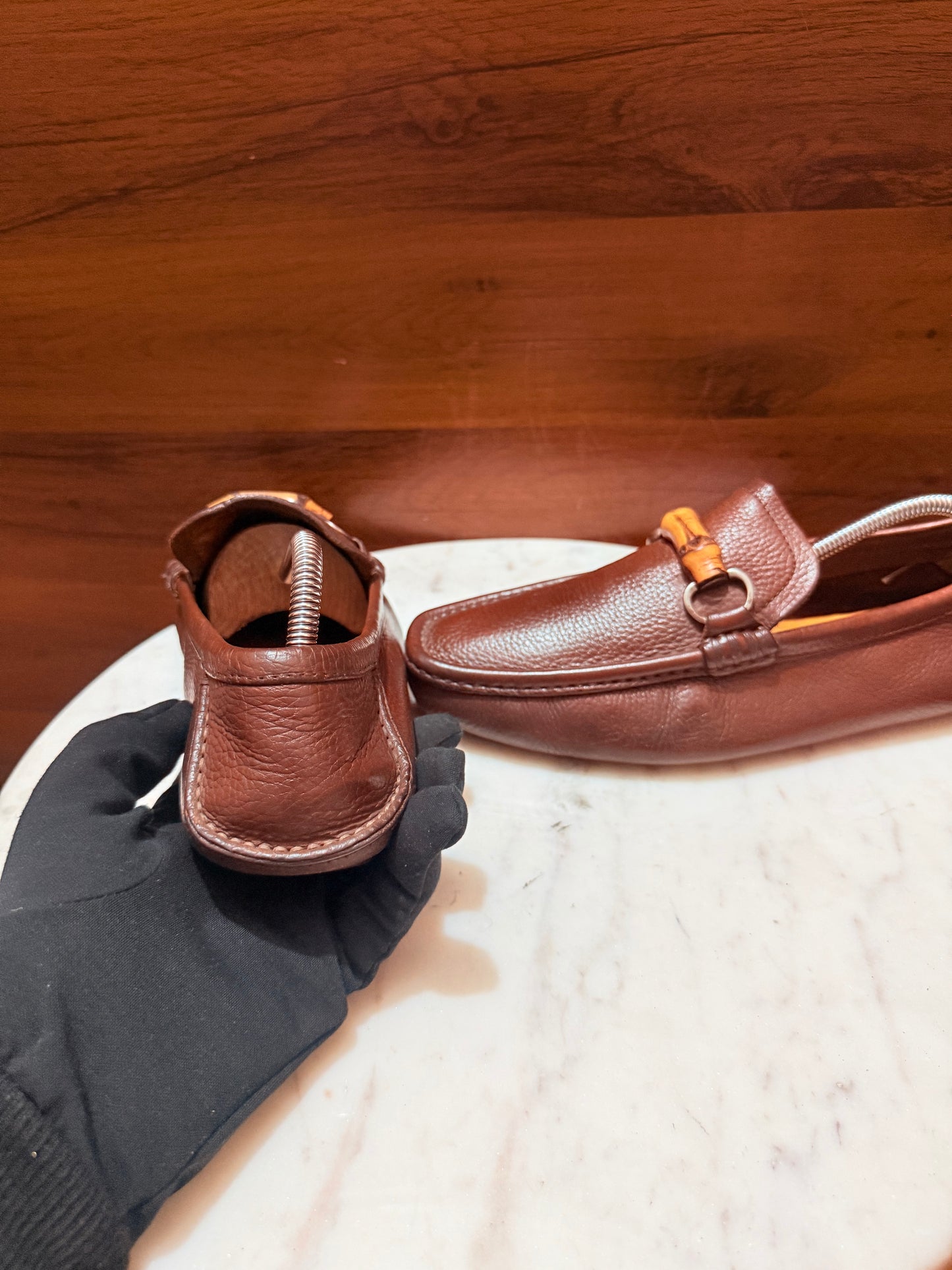 Gucci Bamboo Bit Grain Leather Driving Loafers