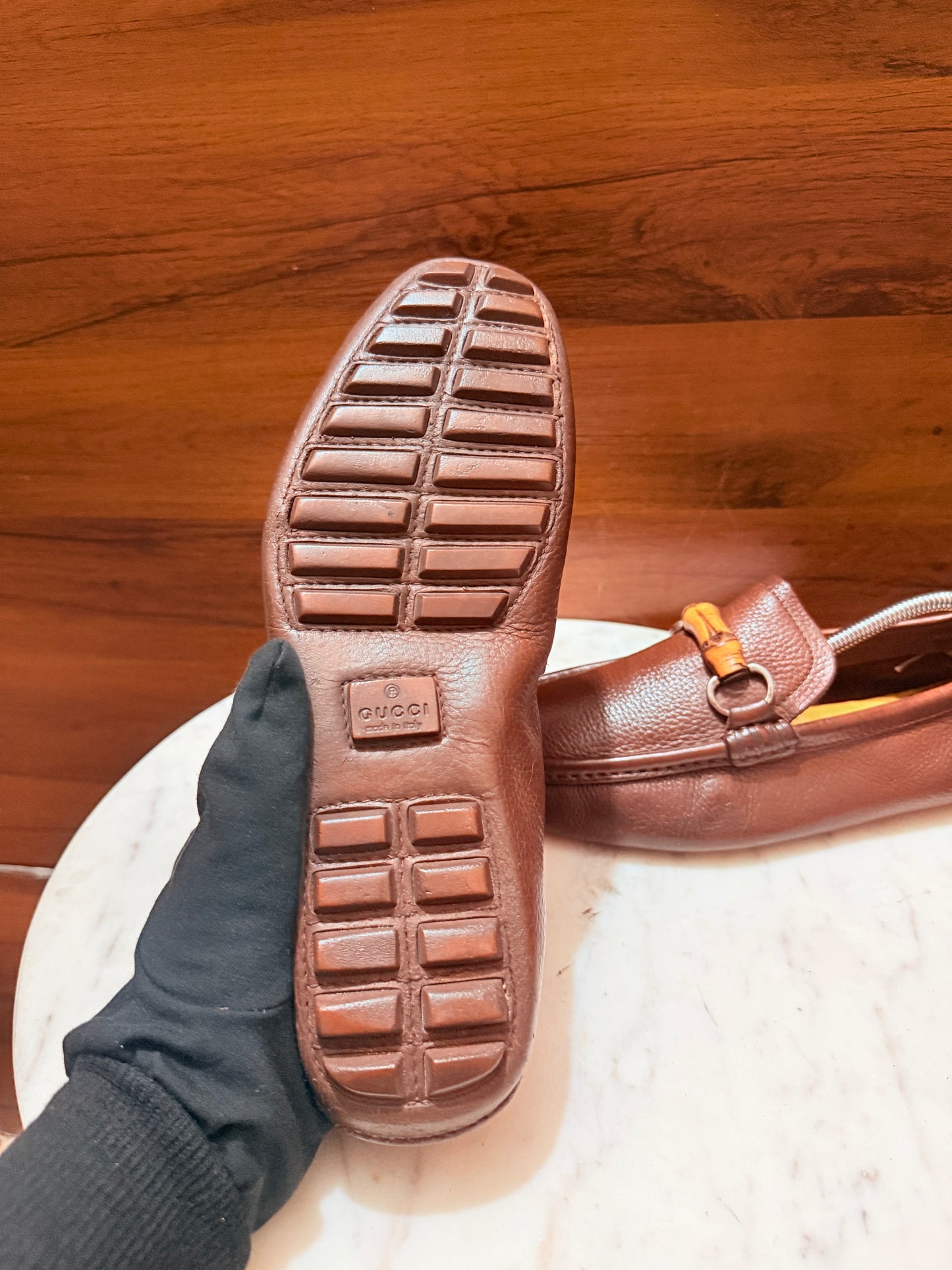 Gucci Bamboo Bit Grain Leather Driving Loafers