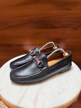 Gucci Web Strap Horsebit Grain Leather Loafers